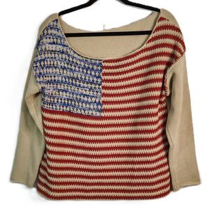 VENUS Patriotic American Flag Cotton Sweater MEDIUM Women's Off Shoulder LS
